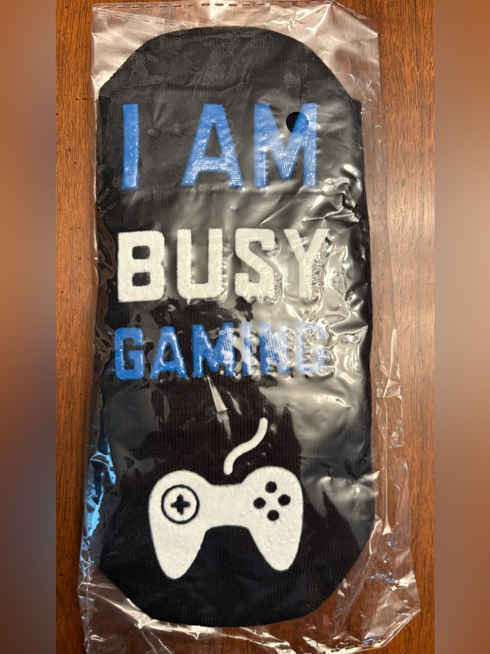 Gaming Socks - Black with Blue & White "I AM BUSY GAMING"